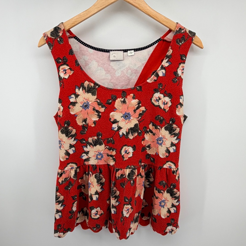 Anthropologie Postmark Floral Peplum Tank Top Large Cutout Back Red Boho